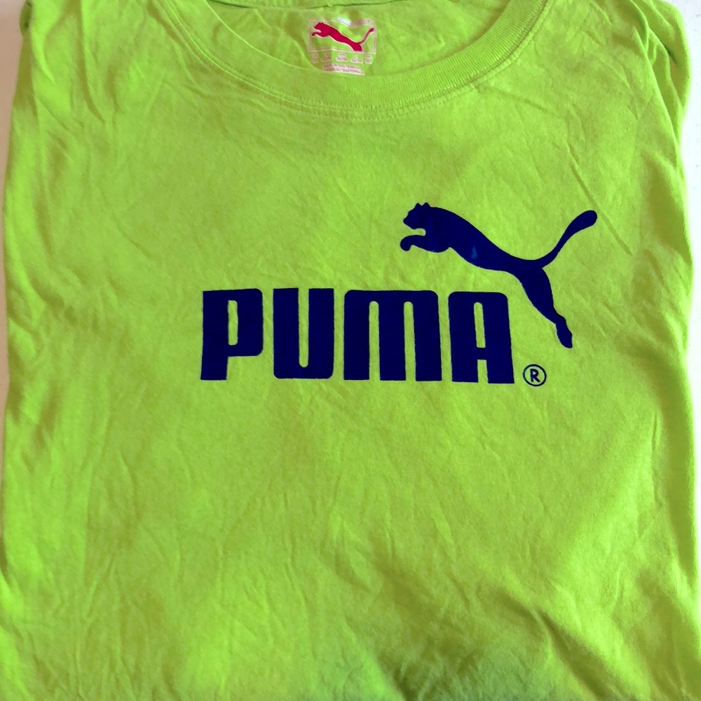 Puma Jumping Cat Logo Tee- Sz XL- Lime/Navy